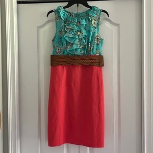 AGB Teal Floral Top with Coral bottom Dress